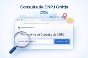 Interface da ferramenta de consulta de CNPJ gratuita mostrando dados de sócios, capital social e atividades econômicas no site Geferson Alencar.