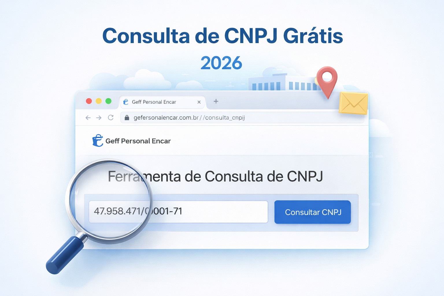 Interface da ferramenta de consulta de CNPJ gratuita mostrando dados de sócios, capital social e atividades econômicas no site Geferson Alencar.