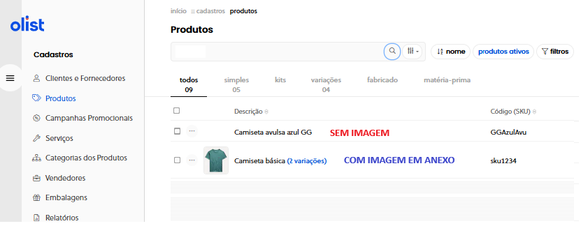 Detalhe técnico da opção de importar imagens como anexo versus apenas URL externa no Olist ERP