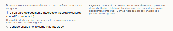 Configuração para utilizar valor de pagamento integrado enviado pelo canal de venda Amazon