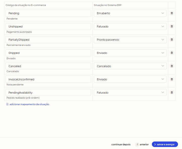 Tabela de mapeamento automático de situações da Amazon pronta no Olist ERP