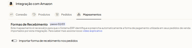 Mapeamento opcional de Formas de Recebimento na integração Amazon do Olist ERP