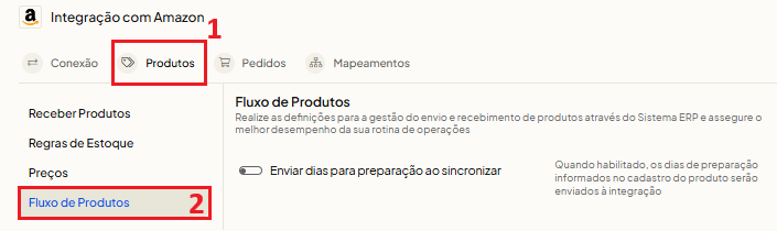 Parâmetro Enviar dias para preparação ao sincronizar produtos com a Amazon no Olist ERP