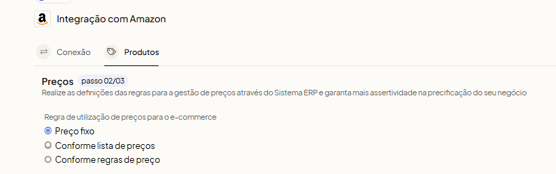 Configuração da regra de utilização de preços para a Amazon no Olist ERP
