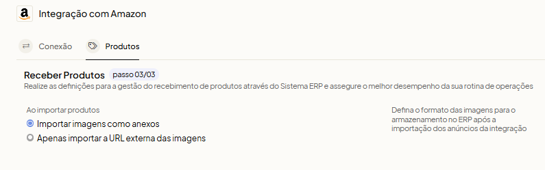 Configuração de importação de imagens como anexos ao receber produtos da Amazon no Olist ERP