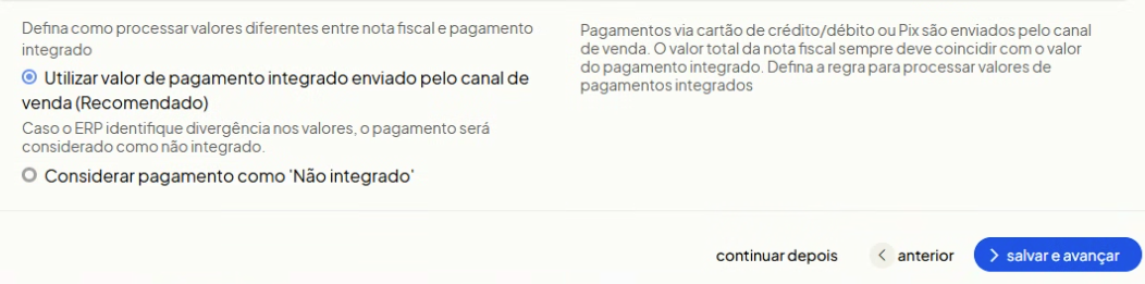 Aba Dados Fiscais na configuração de Pedidos mostrando a Natureza de Operação padrão e para Contribuintes ICMS