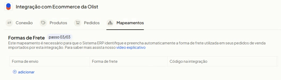 Seleção de transportadoras equivalentes no mapeamento de Formas de Frete do Olist ERP