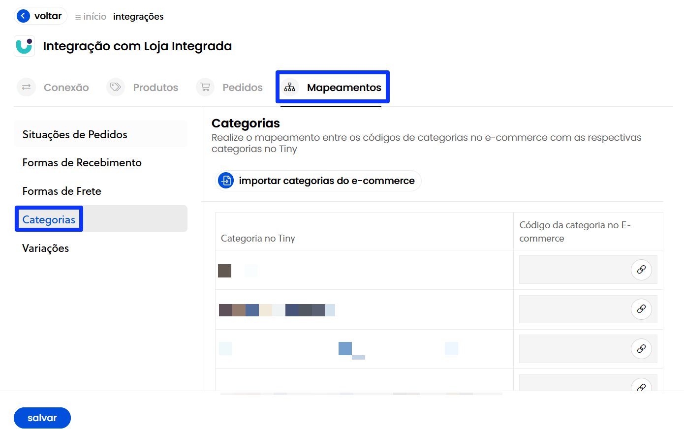 Tela oficial do Olist ERP - Etapa 4 Mapeamentos - Passo 3 Formas de Frete da Loja Integrada - Passo 9