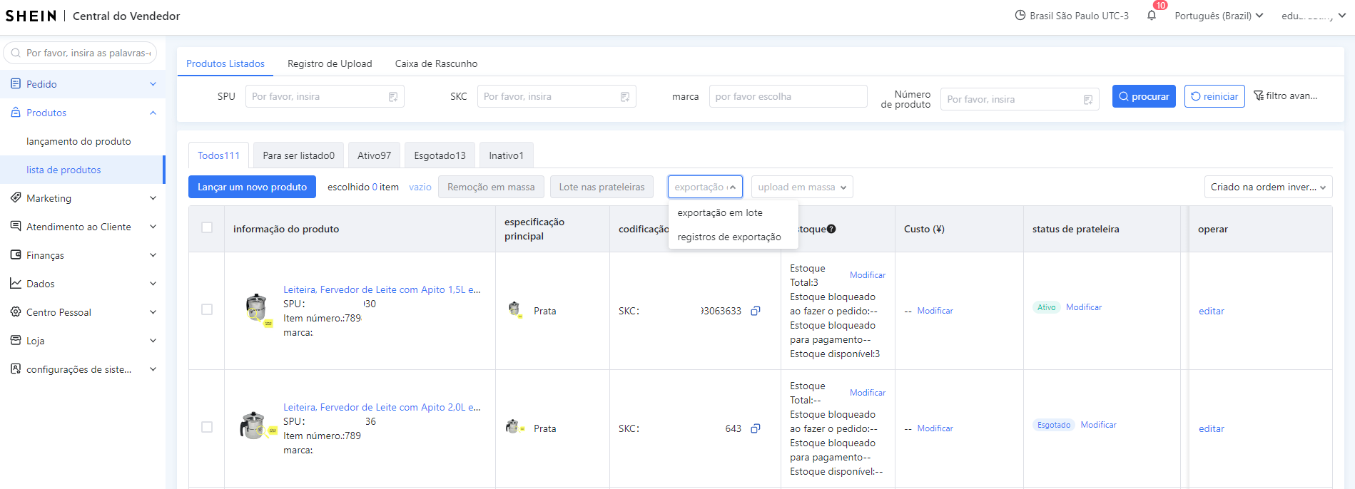 Tela oficial do Olist ERP - tut25_integrar_shein_olist_erp Passo 3 - Configuração de Intermediador Shein CNPJ 45.814.425/0001-72 e Cotação
