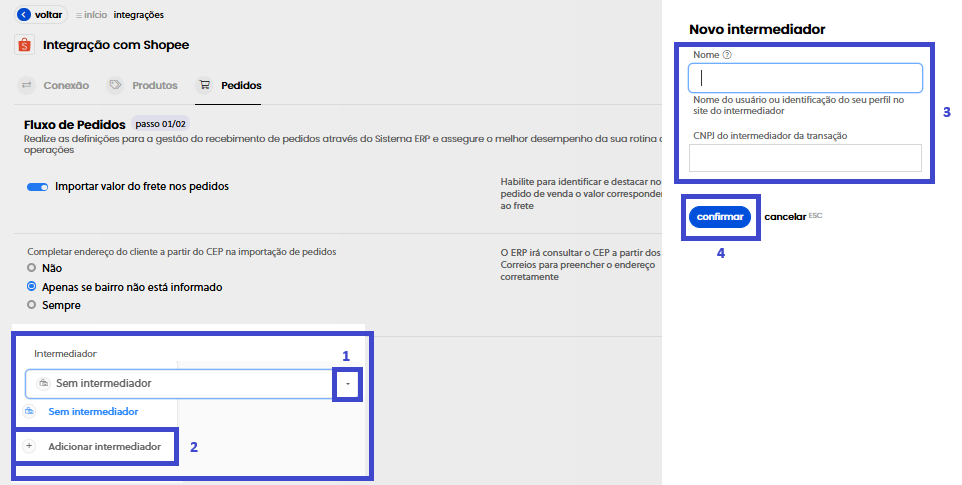 Tela oficial do Olist ERP - tut21_integrar_shopee_olist_erp Passo 3