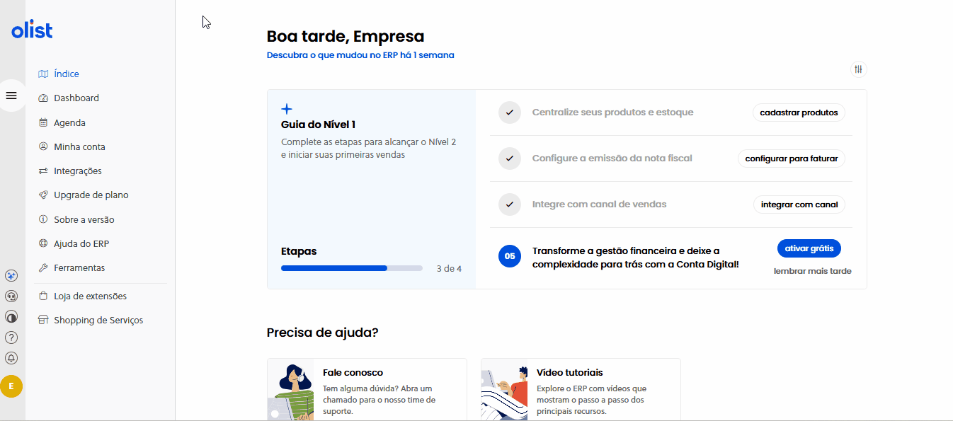 Tela oficial do Olist ERP - tut10_configuracoes_pdv Passo 1