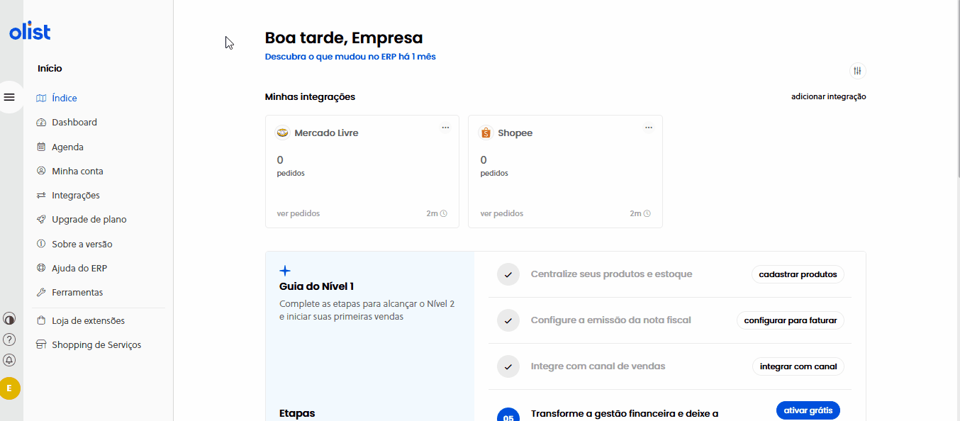 Tela oficial do Olist ERP - tut9_loja_fisica_implementacao Passo 2