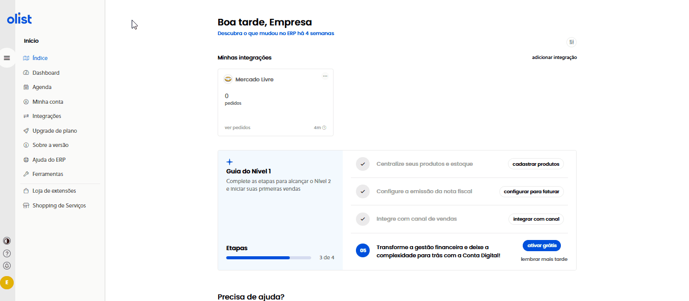 Tela oficial do Olist ERP - tut9_loja_fisica_implementacao Passo 9