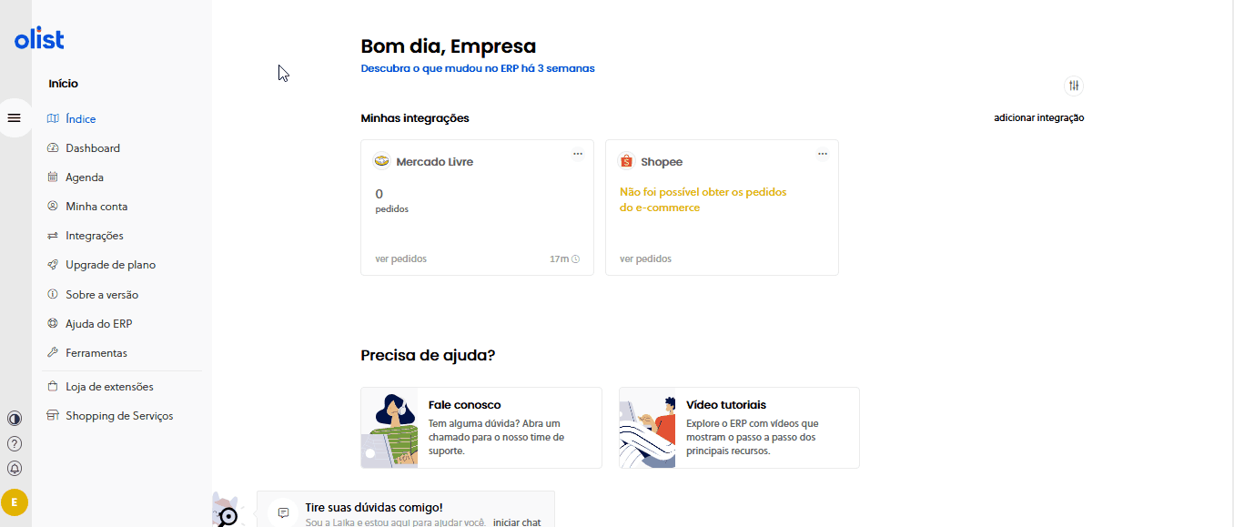 Tela de acesso ao menu Cadastros > Serviços > Incluir Serviço no Olist ERP” style=”max-width: 100%; height: auto; border-radius: 8px; border: 1px solid #e2e8f0;” /><figcaption style=