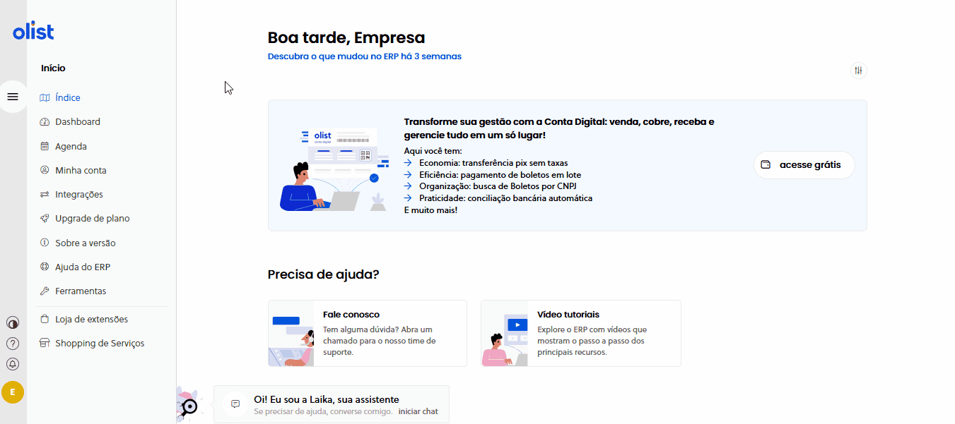 Campo de Descrição Complementar com botão HTML e campo de Observações no cadastro de serviços do Olist ERP