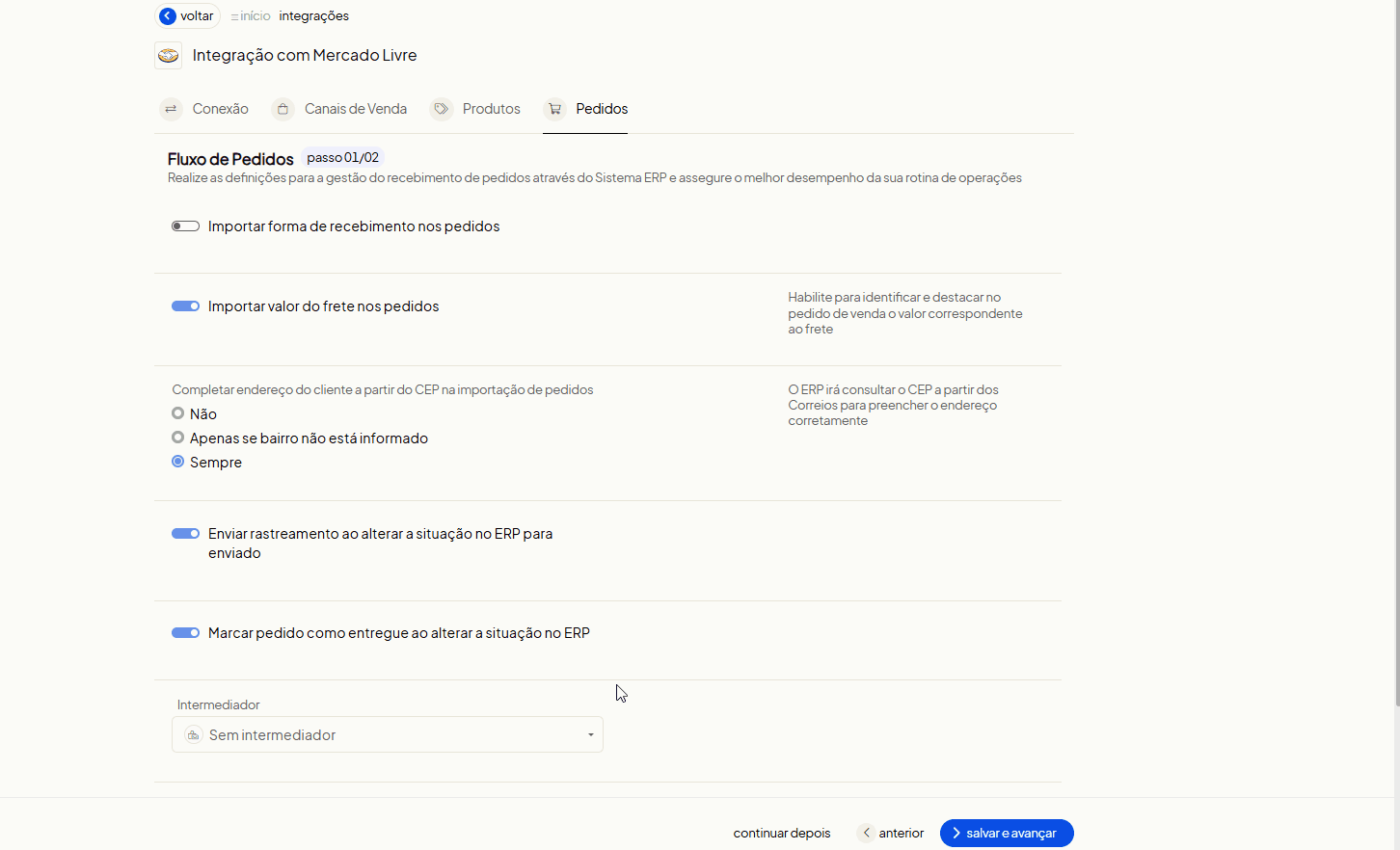 Tela oficial do Olist ERP - tut15_mercado_livre_hub_olist Passo 16