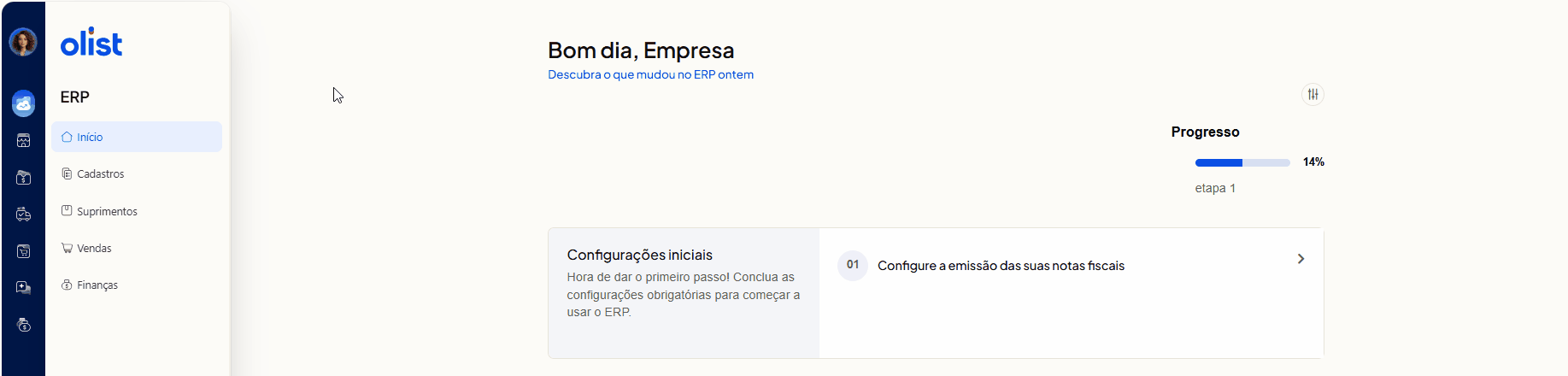Tela oficial do Olist ERP - tut15_mercado_livre_hub_olist Passo 2
