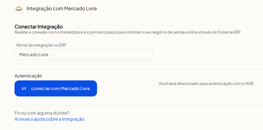 Tela oficial do Olist ERP - tut15_mercado_livre_hub_olist Passo 3
