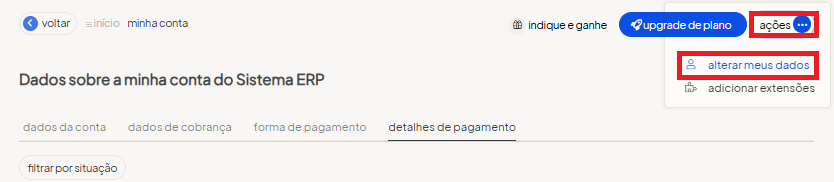 Tela de alteração de dados da empresa, regime tributário e logotipo no Olist ERP