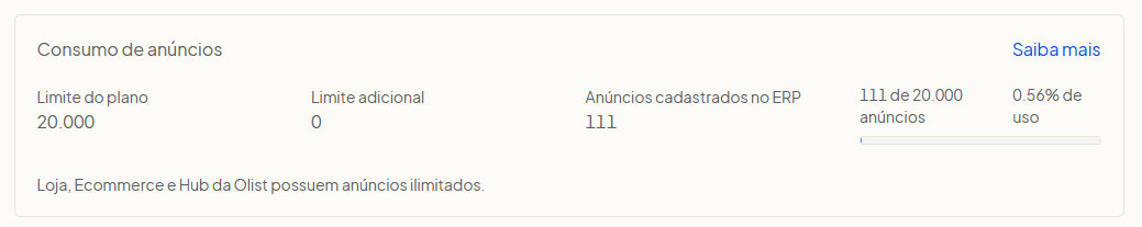 Medidor de Consumo de Anúncios vinculados aos produtos no Olist ERP