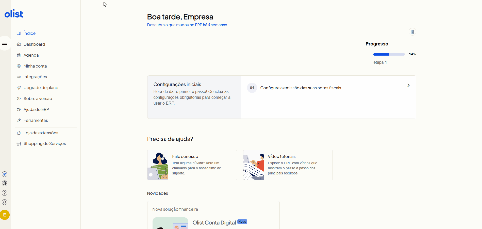 Tela oficial do Olist ERP - tut16_publicar_anuncios_hub_olist Passo 1