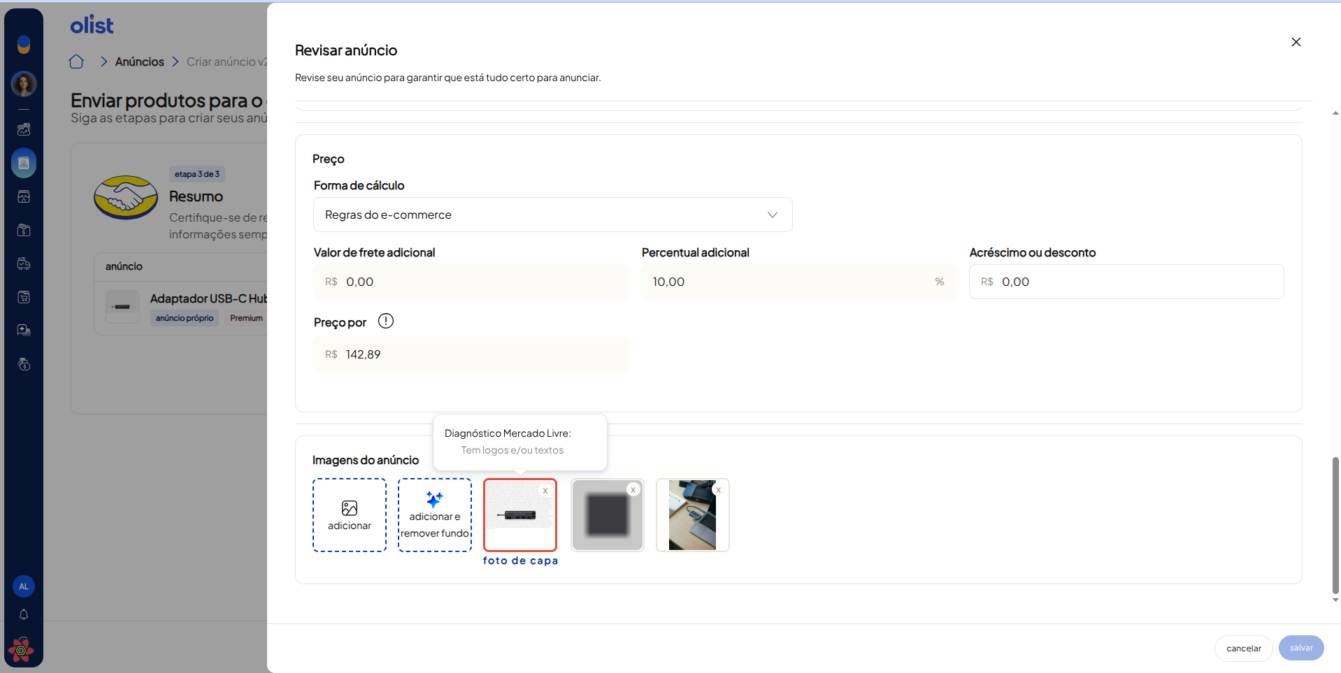 Tela oficial do Olist ERP - tut16_publicar_anuncios_hub_olist Passo 14