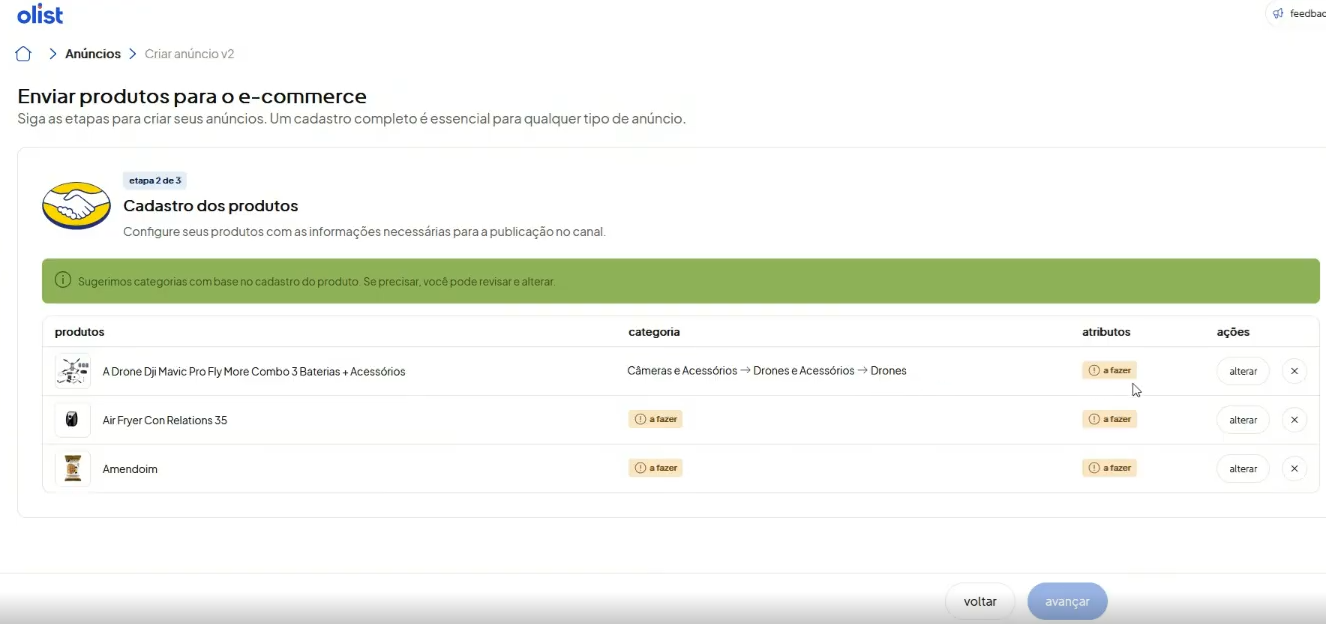 Tela oficial do Olist ERP - tut16_publicar_anuncios_hub_olist Passo 3
