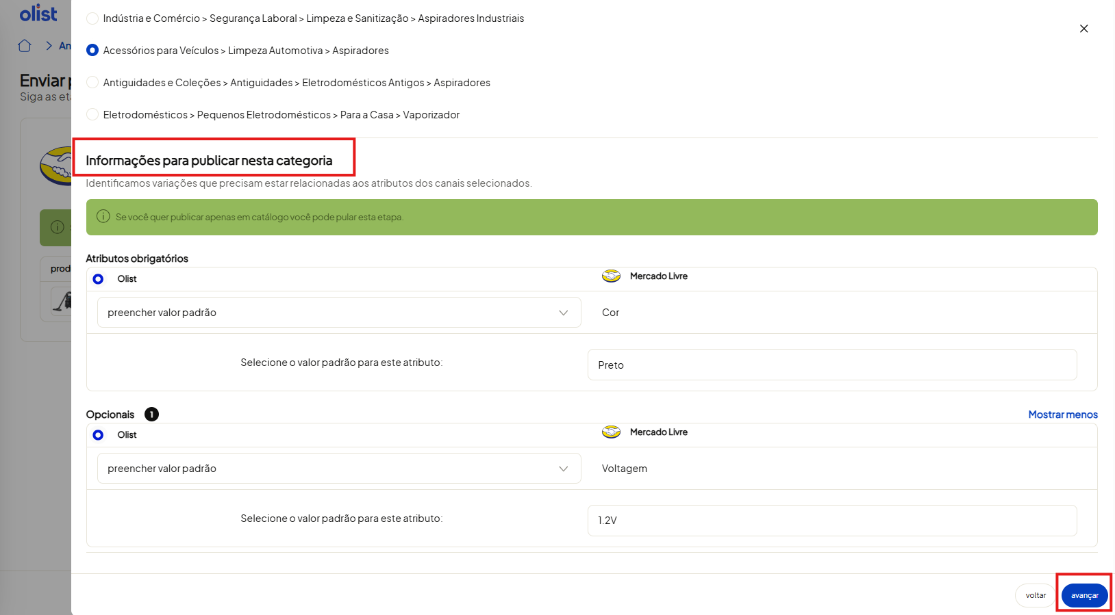 Tela oficial do Olist ERP - tut16_publicar_anuncios_hub_olist Passo 5