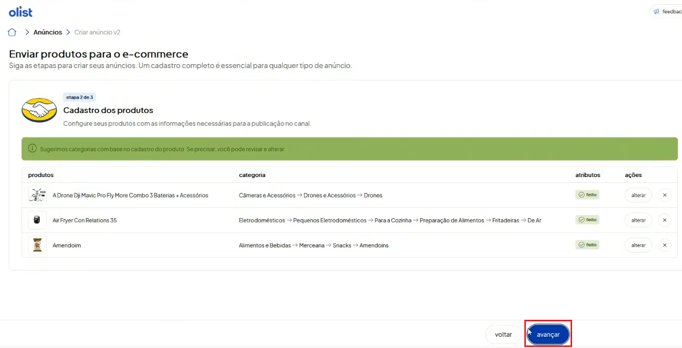 Tela oficial do Olist ERP - tut16_publicar_anuncios_hub_olist Passo 7