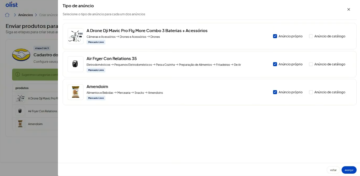 Tela oficial do Olist ERP - tut16_publicar_anuncios_hub_olist Passo 8